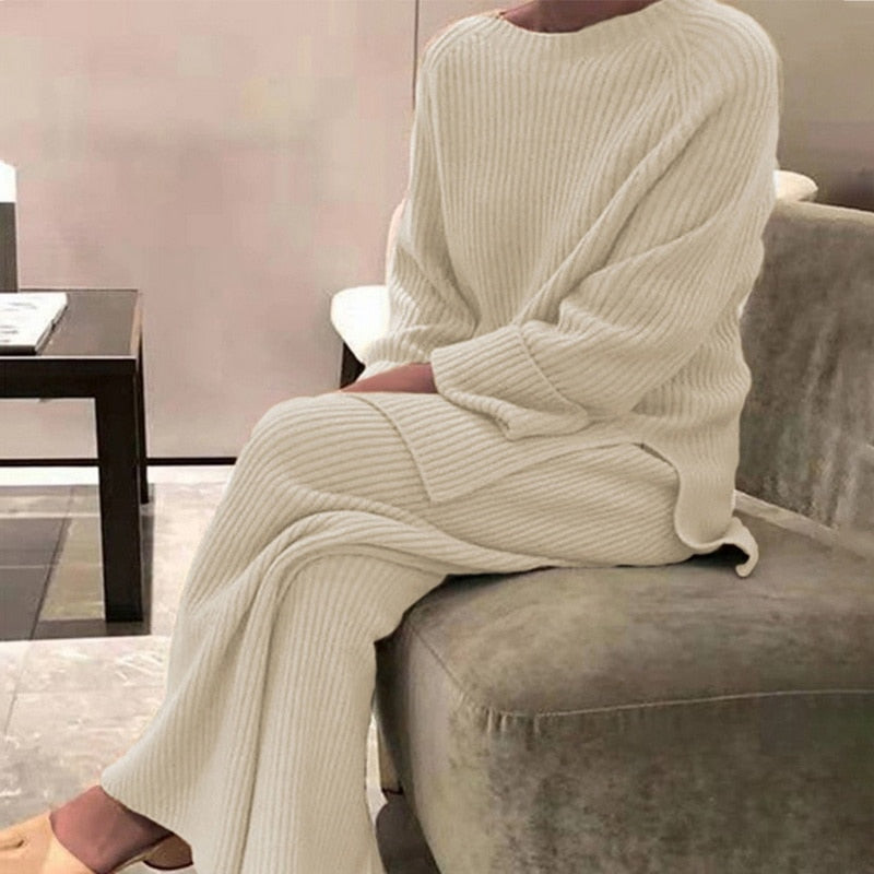 Knitted Autumn and Winter O-neck Two Piece