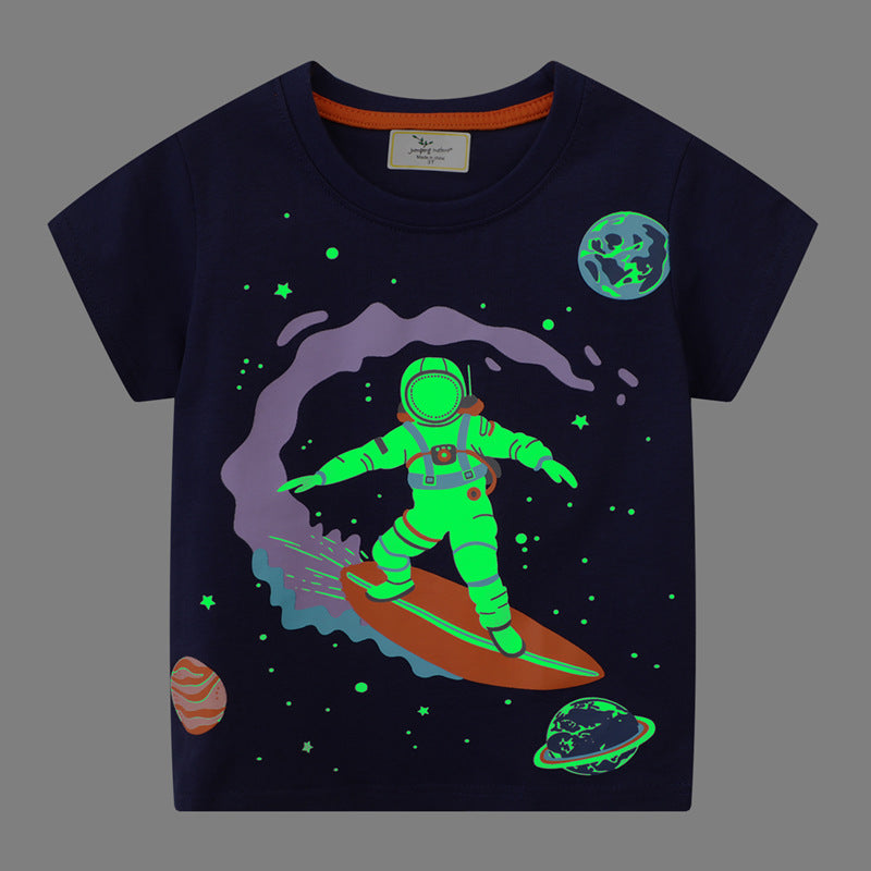 Kid's Glow in The Dark Astronaut Short Sleeve T-shirt
