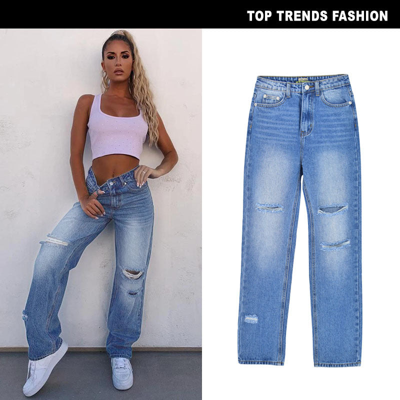 High Waist Denim Trousers