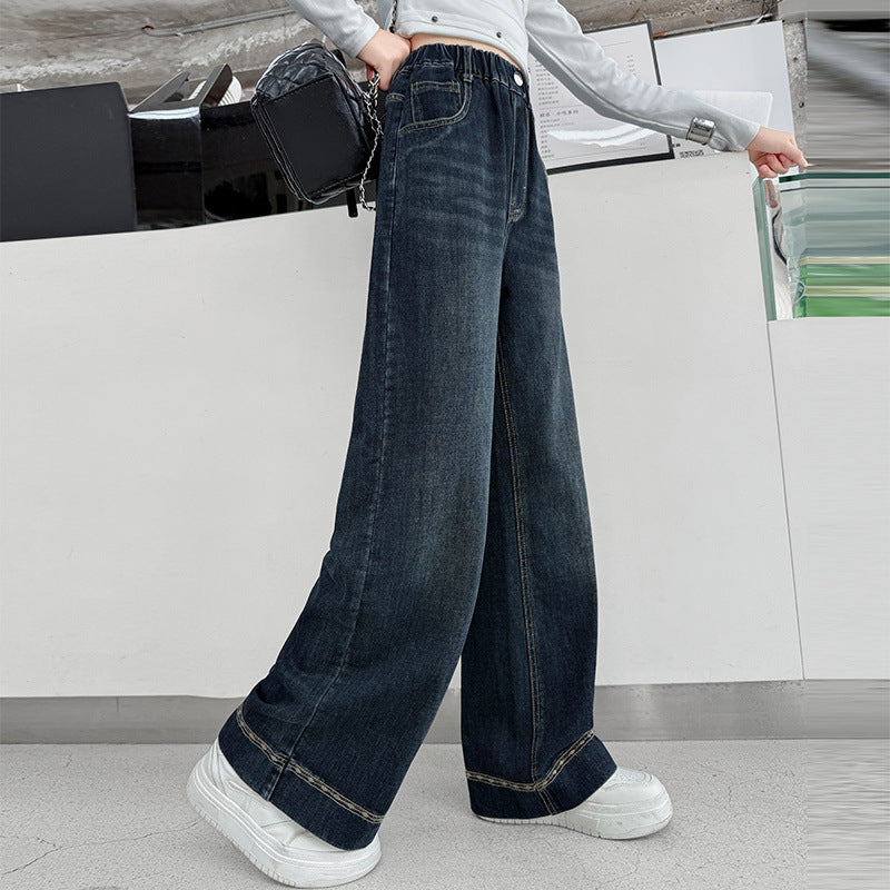 Casual Flowered Slim Straight Leg Jeans for Girls