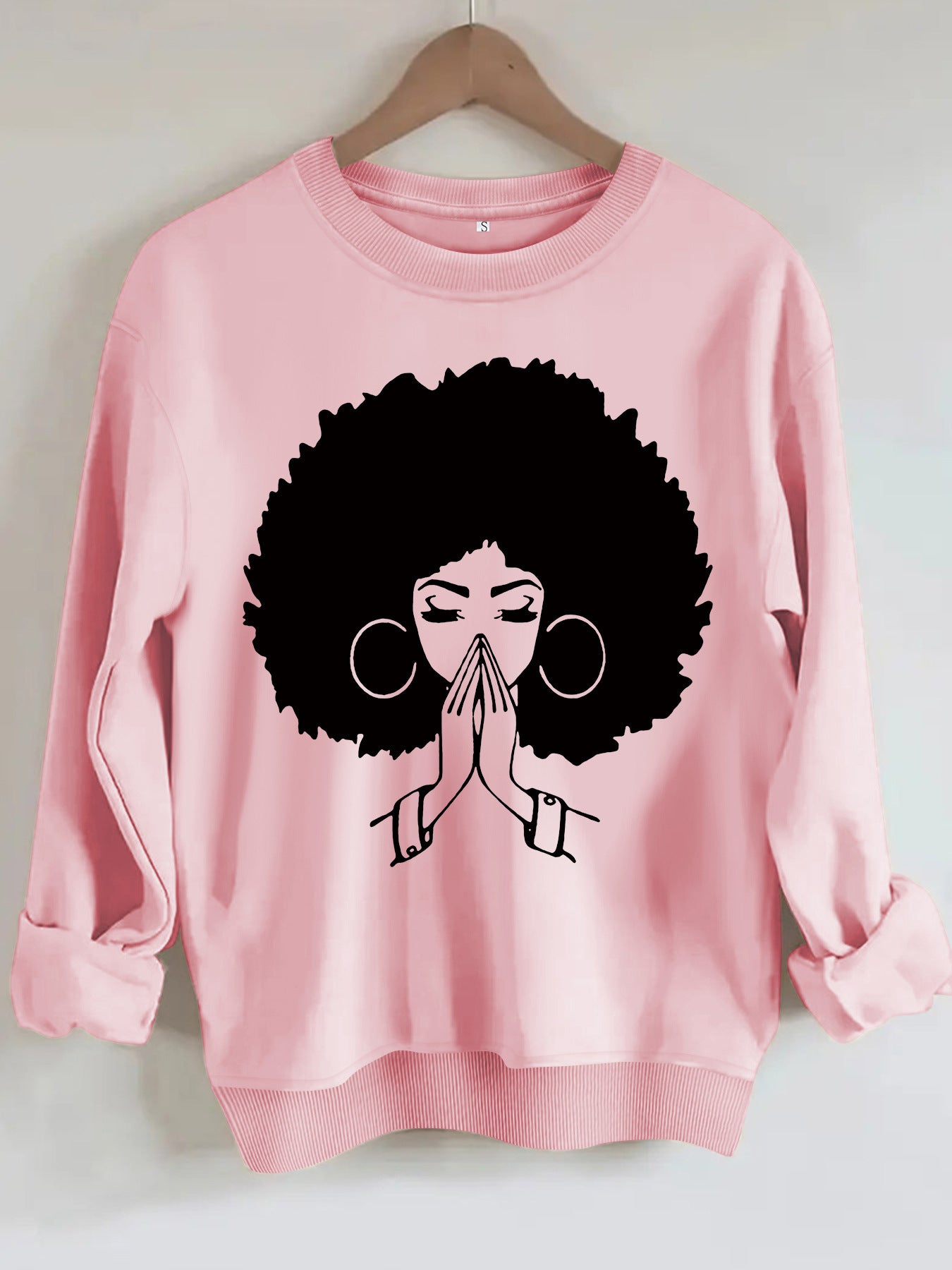 Sweatshirt Explosion Head Girl Prayer Pattern Print