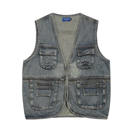Washed Denim Work Tactical Vest