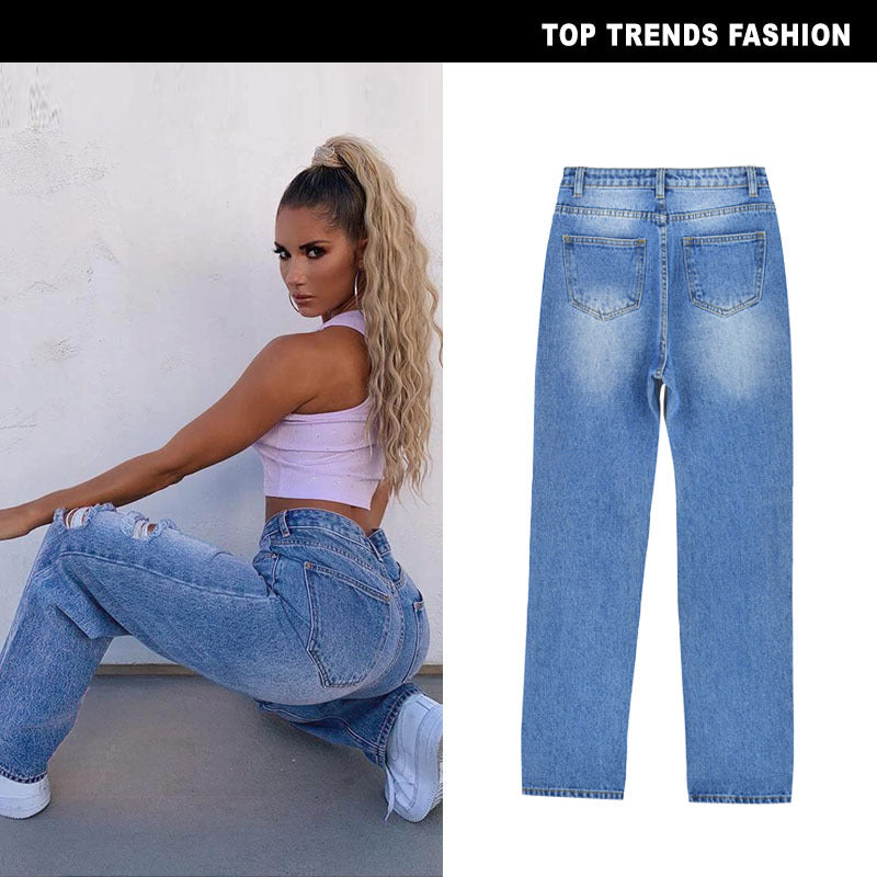 High Waist Denim Trousers