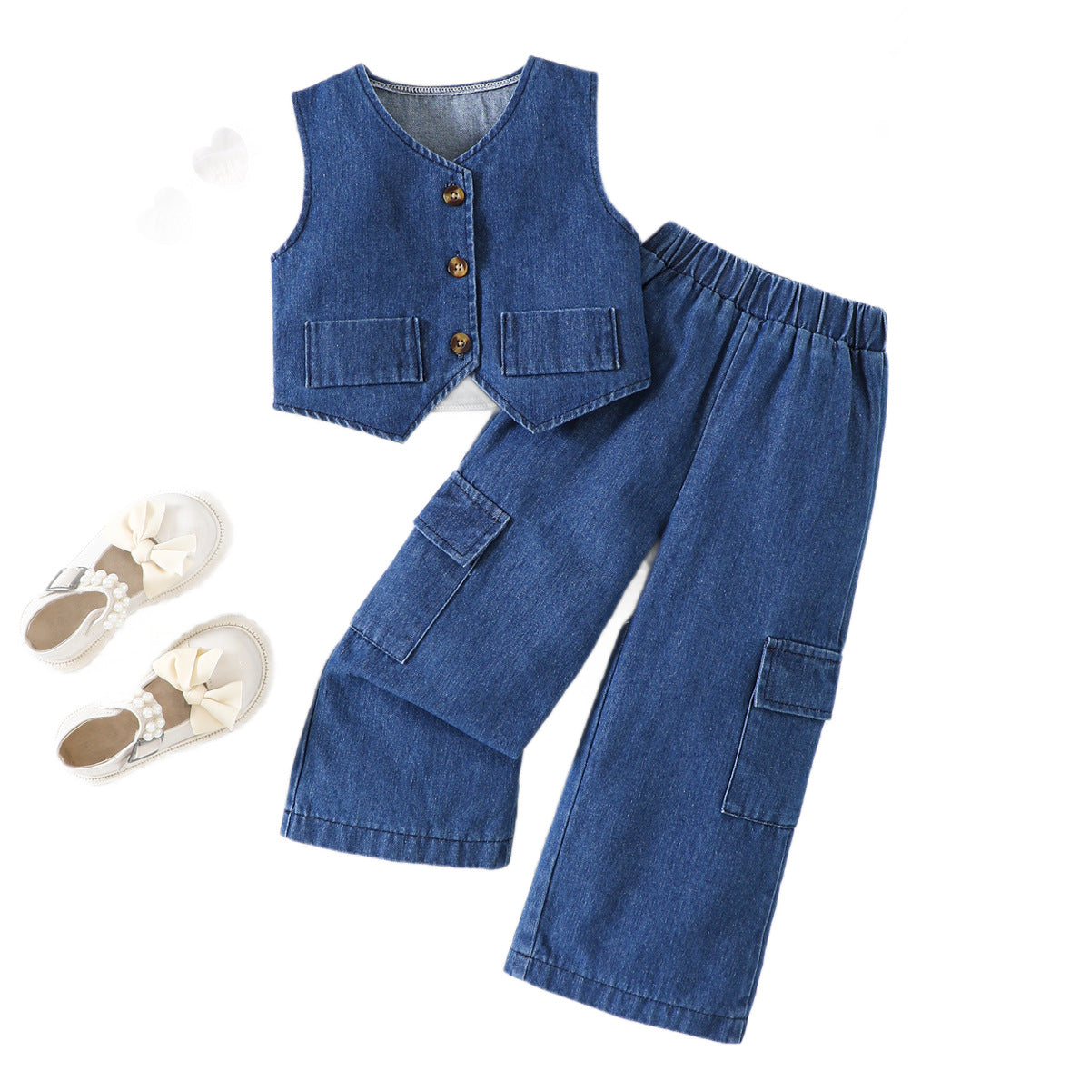 Summer Girl Denim Vest and Wide Leg Pants