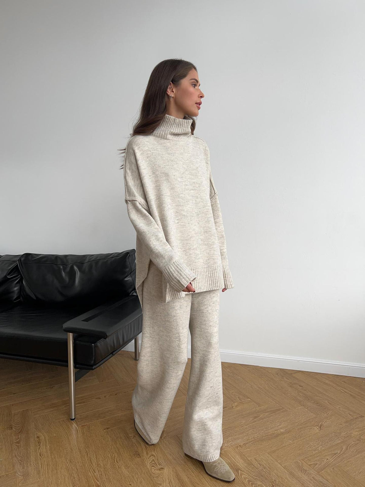 Loose Fit Knitted Turtleneck Two Piece