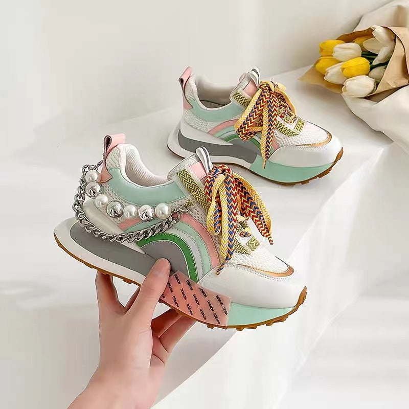 Girls Fashion Pearls Chain Running Shoes