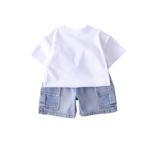 Cowboy Patchwork Short Sleeved Two-Piece Set