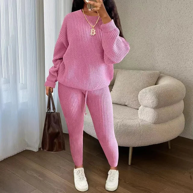 Round Neck Pullover Casual Two Piece