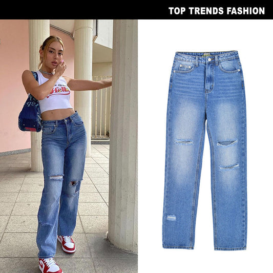 High Waist Denim Trousers