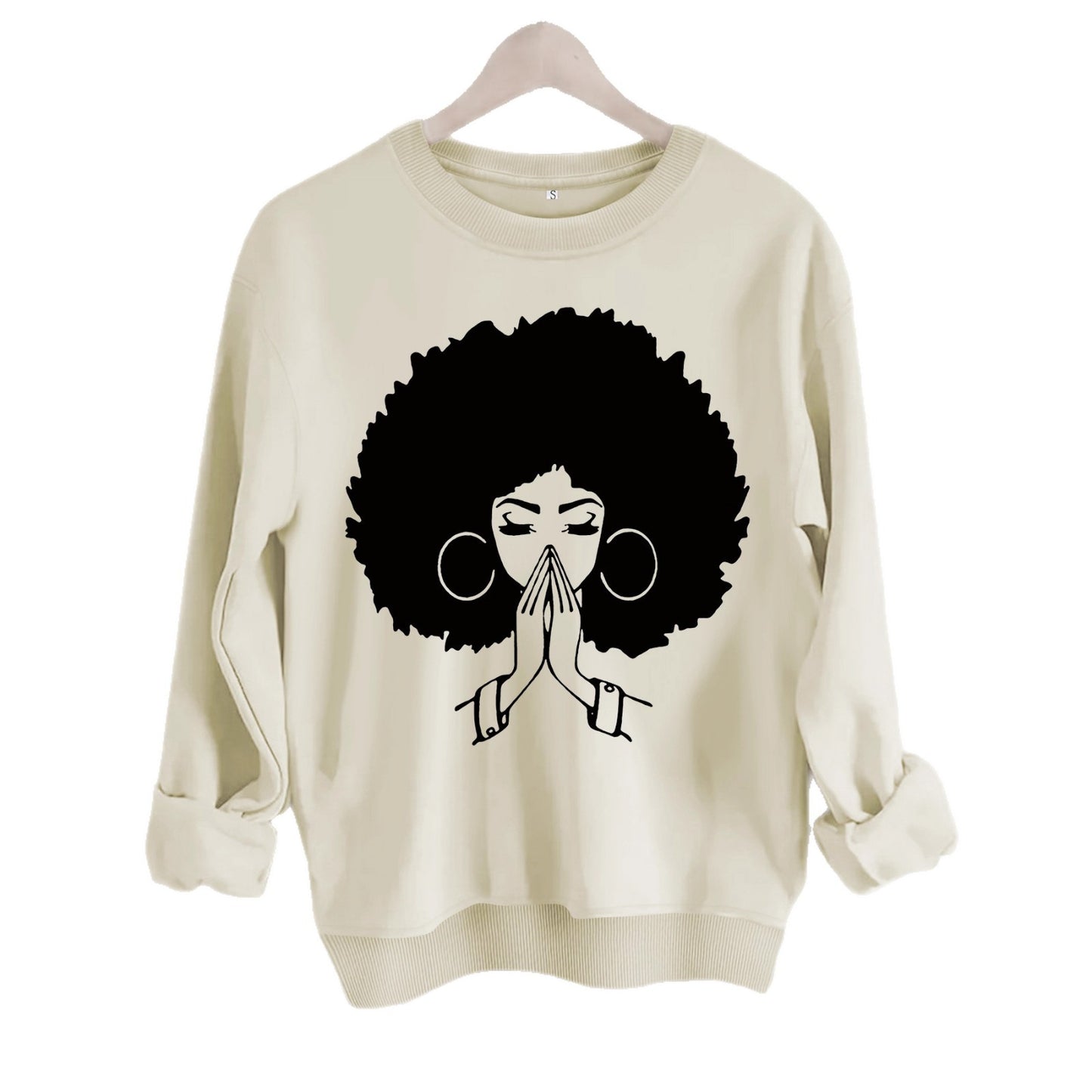 Sweatshirt Explosion Head Girl Prayer Pattern Print