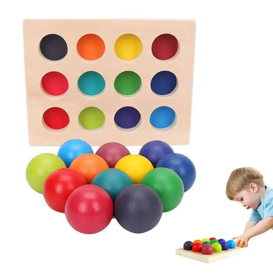 Montessori Rainbow Sorting Ball 12 Color Matching Board Color Recognition Wooden Toy