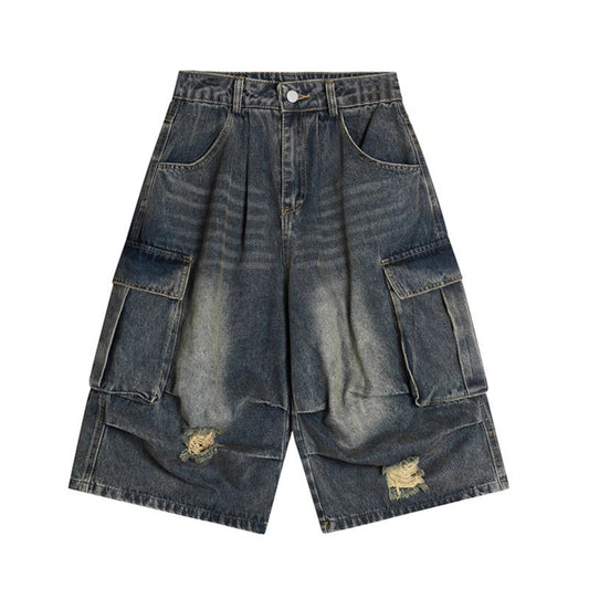 Washed Multi Pocket Workwear Denim Shorts