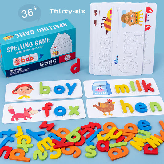 Wooden Word Spelling Game, Children's 26 English Letter Spelling Practice, Early Education Cognitive Puzzle Toy