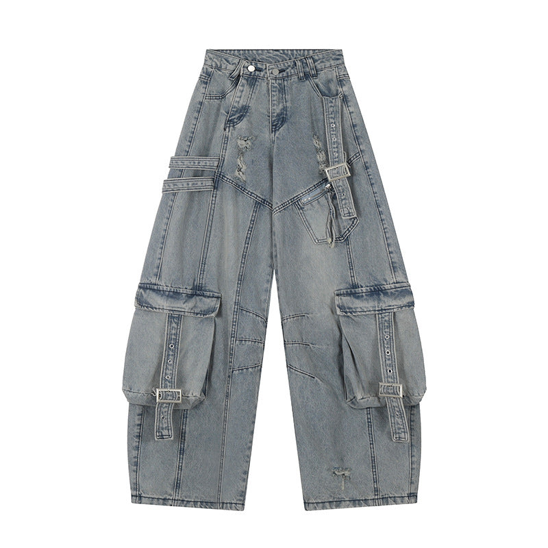 Denim Trousers with Splicing Wide-Leg