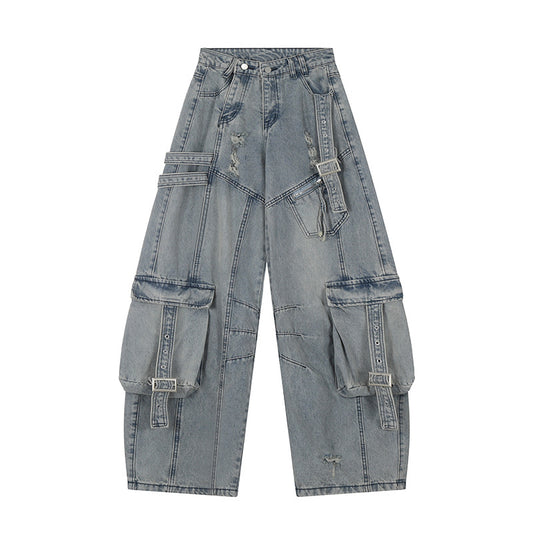 Denim Trousers with Splicing Wide-Leg