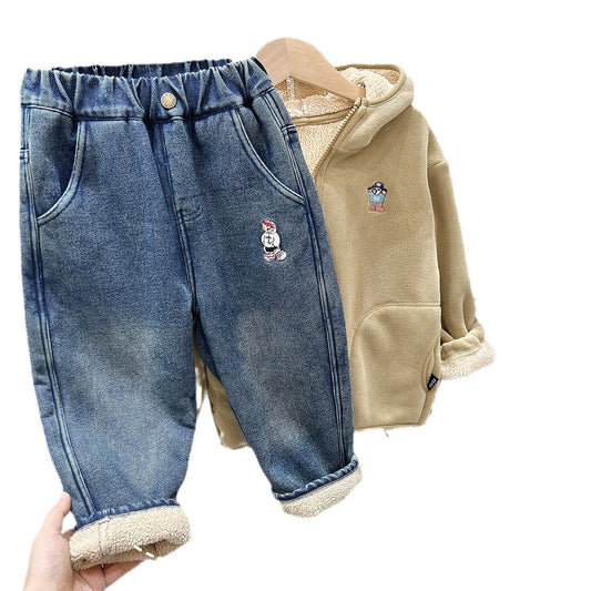 Thick and Warm Embroidery Pants