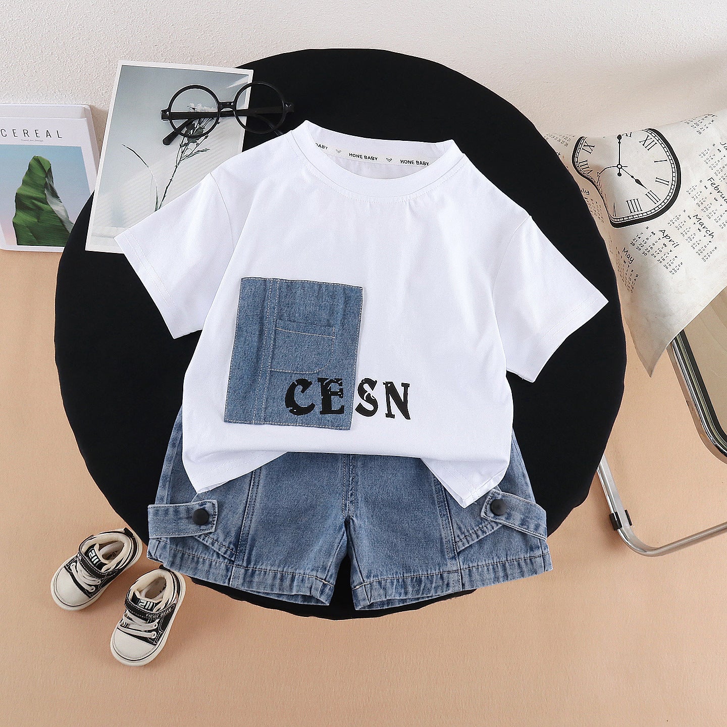 Round Neck Short Sleeved Top and Shorts Set