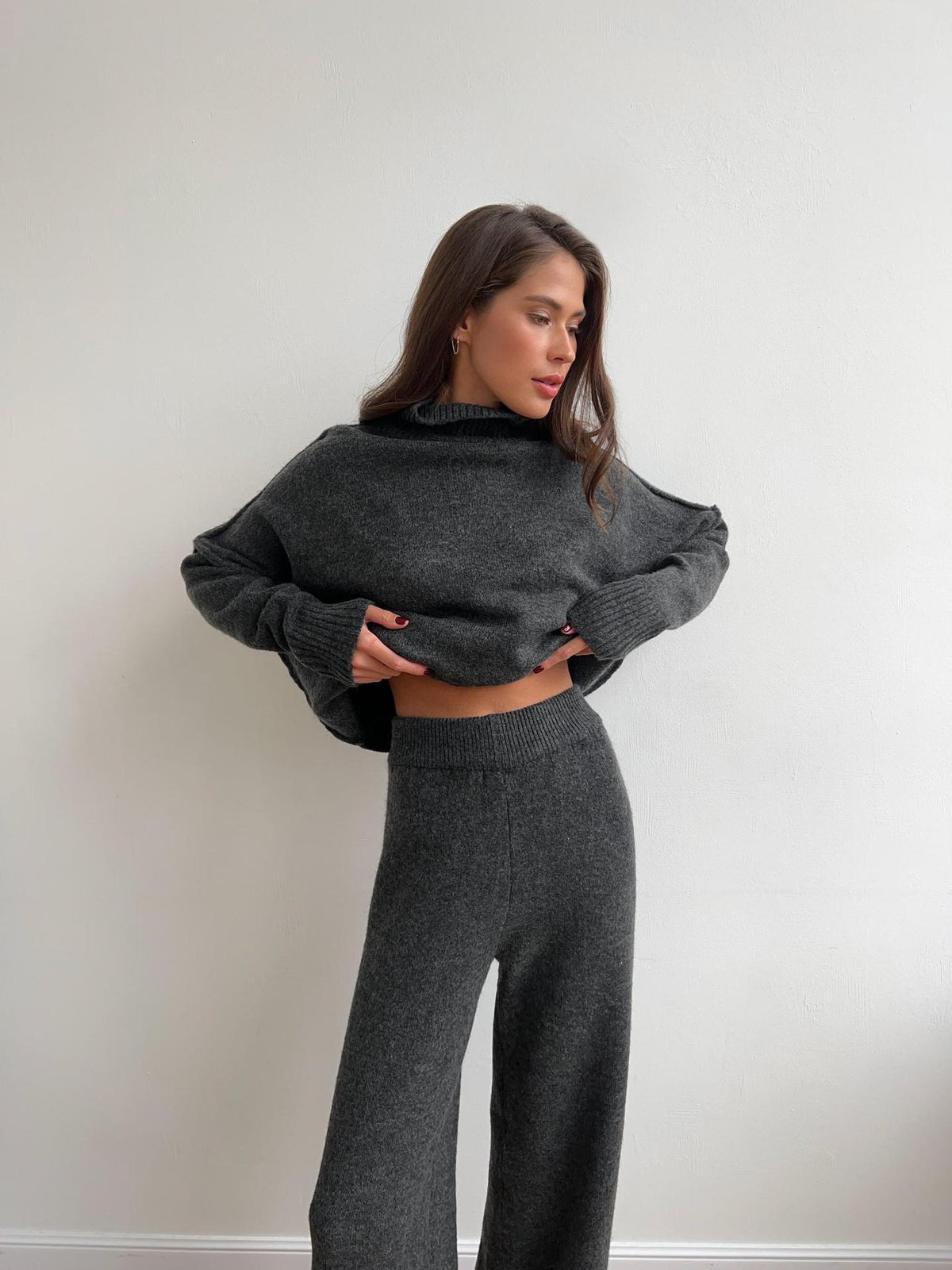 Loose Fit Knitted Turtleneck Two Piece