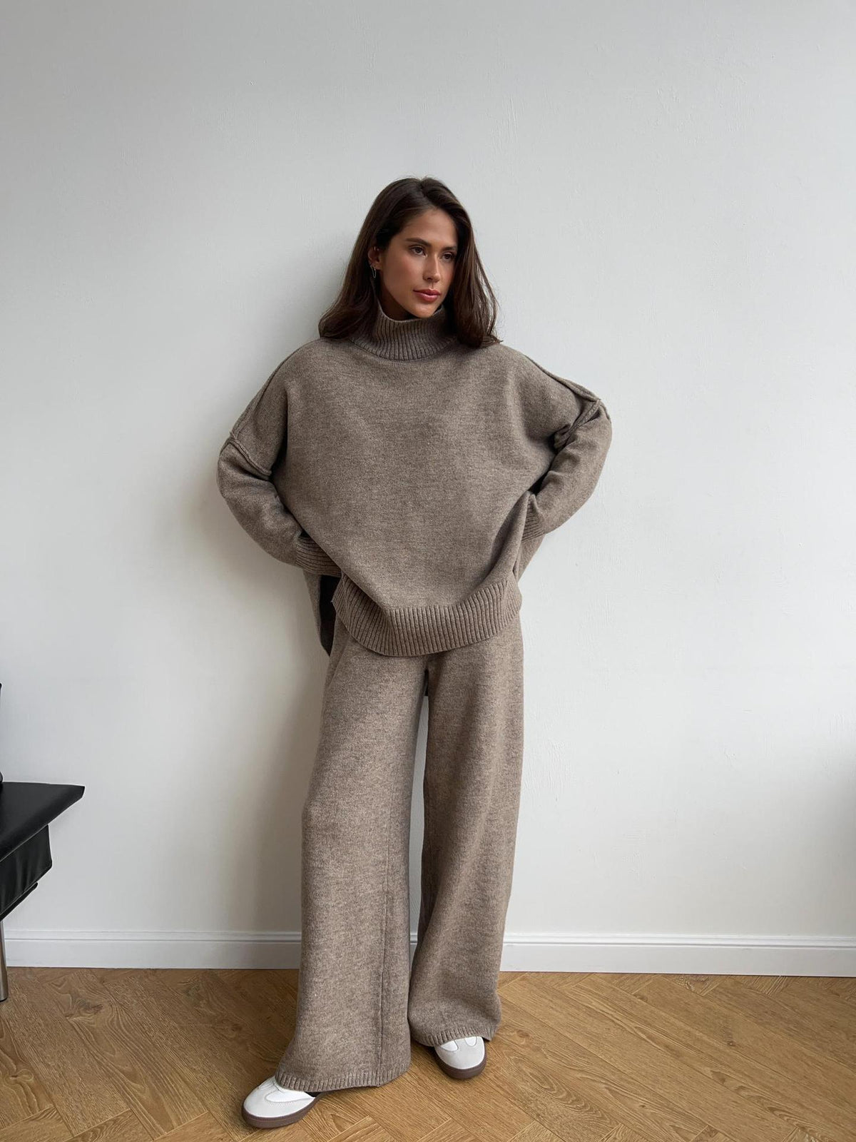 Loose Fit Knitted Turtleneck Two Piece