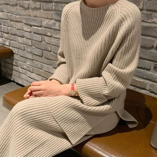 Knitted Autumn and Winter O-neck Two Piece