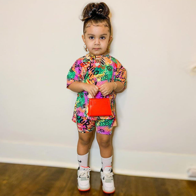Girls Fashion Print Loose Suit