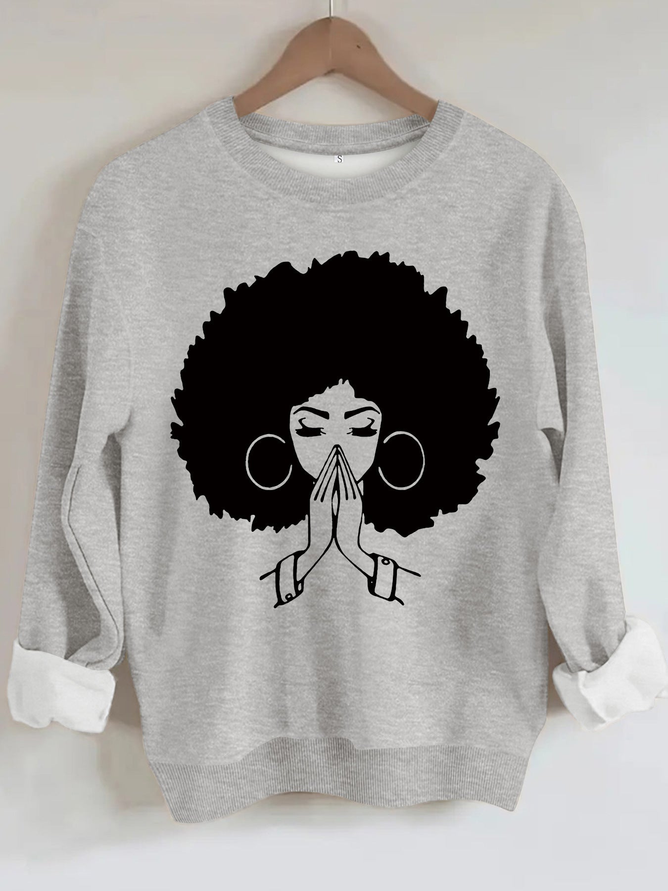 Sweatshirt Explosion Head Girl Prayer Pattern Print