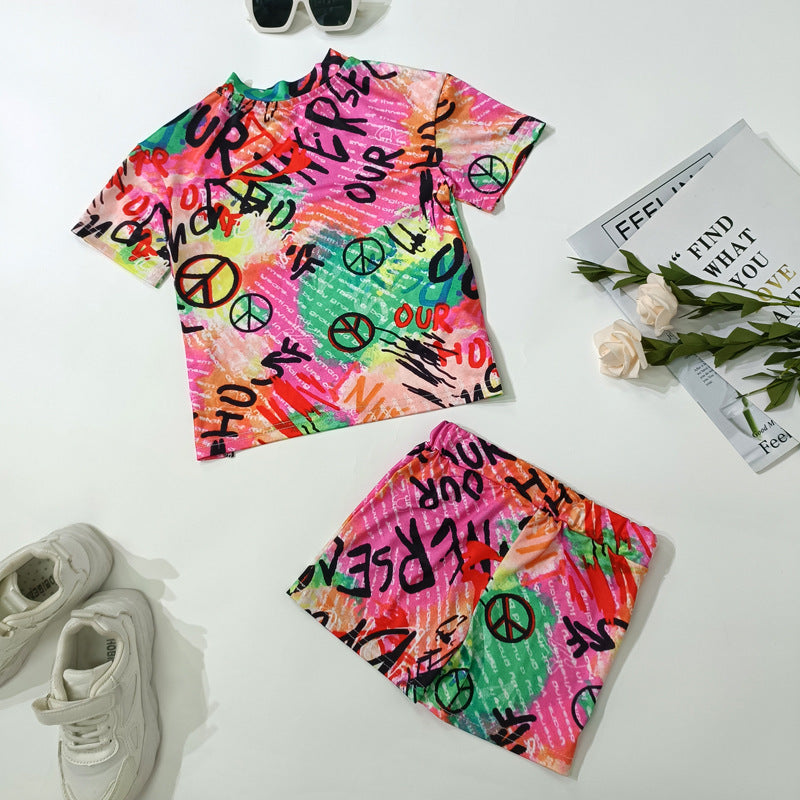 Girls Fashion Print Loose Suit