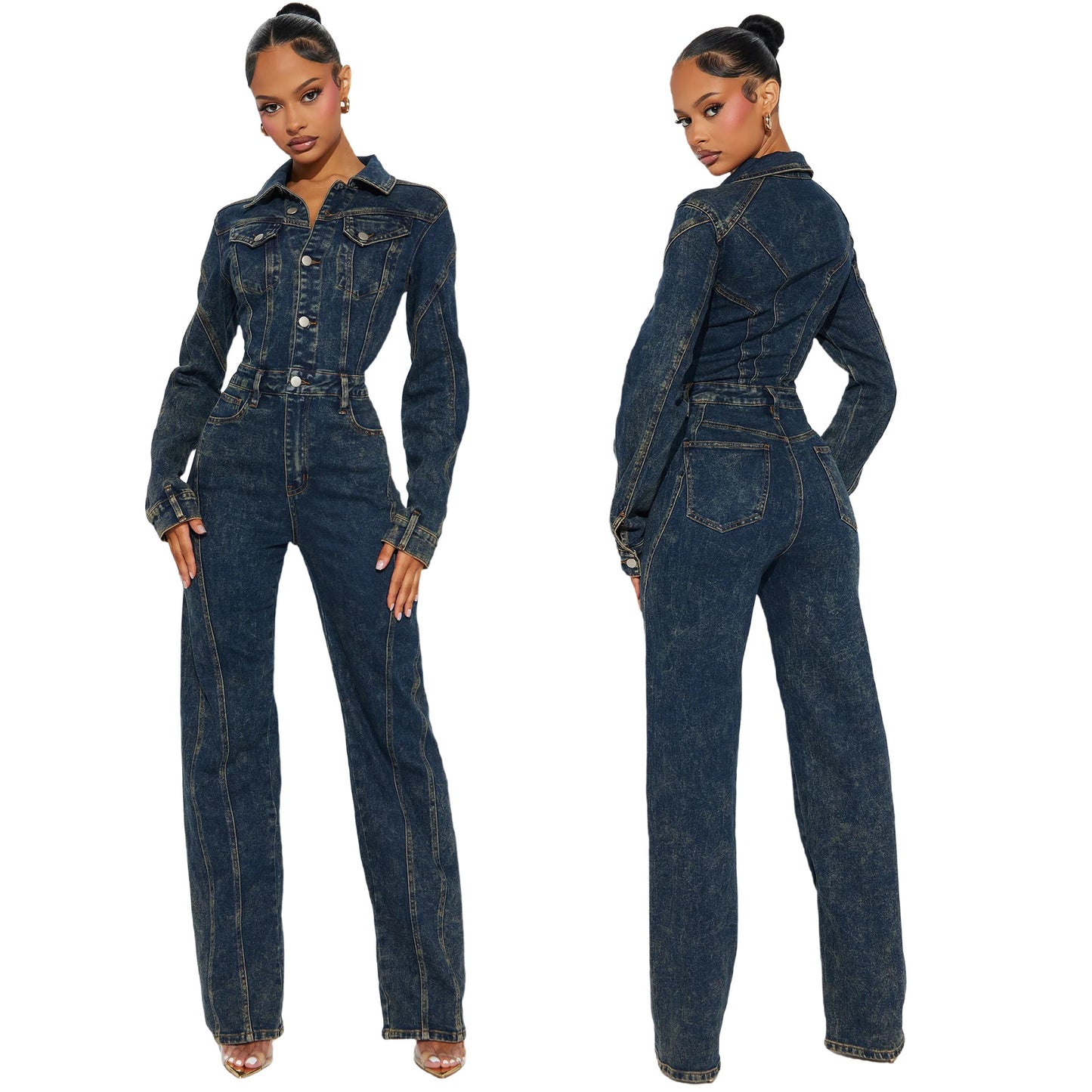 Loose Elastic Denim Jumpsuit