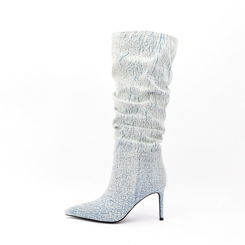 Denim Jeans Mid Calf Boots