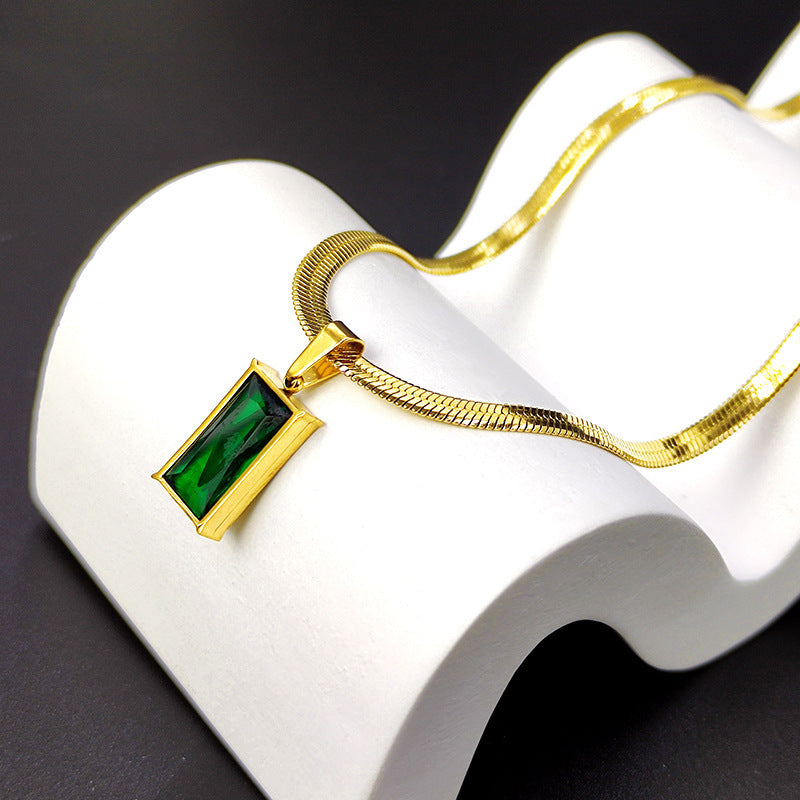 Emerald Zircon Pendant Titanium Steel Necklace