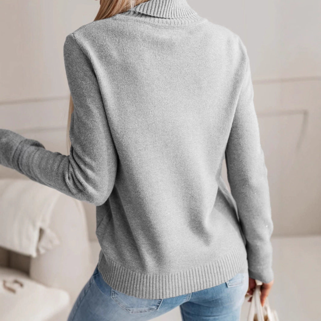 Elegant Notched Collar Knit Sweater